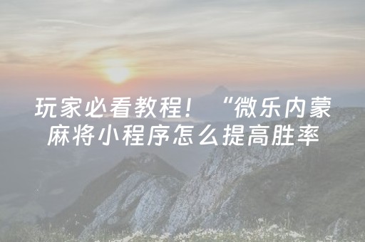 玩家必看教程！“微乐内蒙麻将小程序怎么提高胜率”（详细辅助教程）-哔哩哔哩