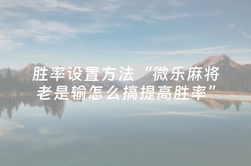 胜率设置方法“微乐麻将老是输怎么搞提高胜率”（详细透视教程）-哔哩哔哩