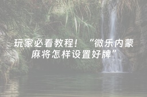 玩家必看教程！“微乐内蒙麻将怎样设置好牌”（详细开挂教程）-哔哩哔哩