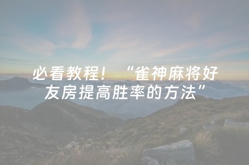 必看教程！“雀神麻将好友房提高胜率的方法”（详细辅助教程）-哔哩哔哩