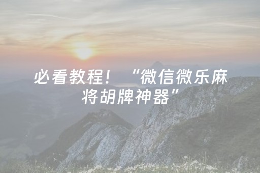 必看教程！“微信微乐麻将胡牌神器”（详细透视教程）-哔哩哔哩