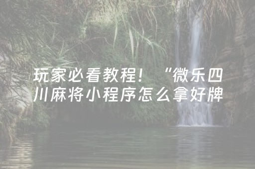 玩家必看教程！“微乐四川麻将小程序怎么拿好牌”（详细开挂教程）-哔哩哔哩