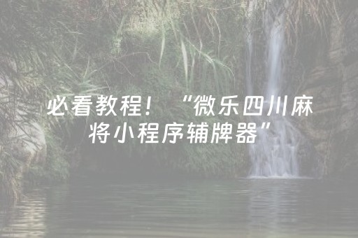 必看教程！“微乐四川麻将小程序辅牌器”（详细辅助教程）-哔哩哔哩
