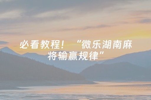 必看教程！“微乐湖南麻将输赢规律”（详细透视教程）-哔哩哔哩