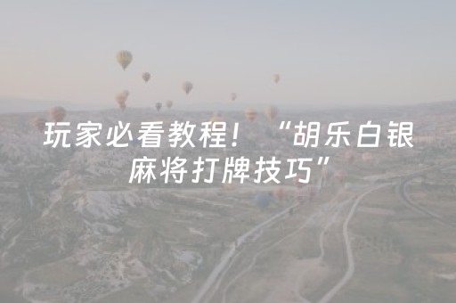 玩家必看教程！“胡乐白银麻将打牌技巧”（详细开挂教程）-哔哩哔哩