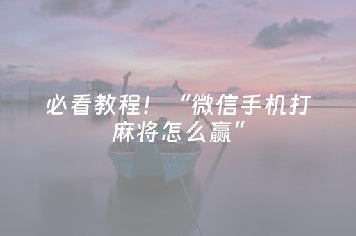 必看教程！“微信手机打麻将怎么赢”（详细开挂教程）-哔哩哔哩