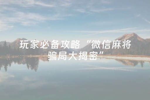 玩家必备攻略“微信麻将骗局大揭密”（必赢神器辅助器)
