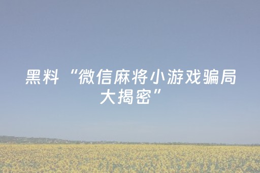 黑料“微信麻将小游戏骗局大揭密”（赢的技巧规律)