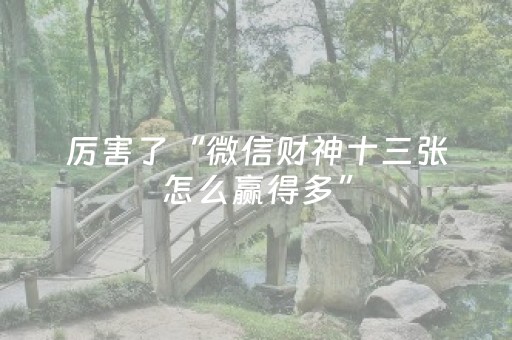 厉害了“微信财神十三张怎么赢得多”（怎么能得到好牌)