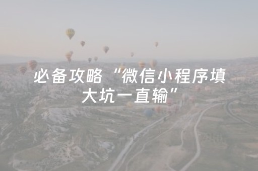 必备攻略“微信小程序填大坑一直输”（确实有插件吗)