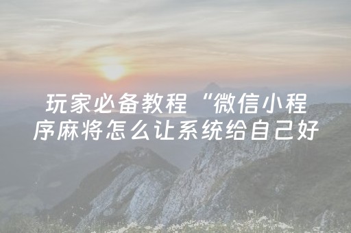 玩家必备教程“微信小程序麻将怎么让系统给自己好牌”（开挂辅助器脚本)