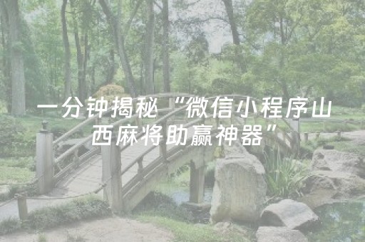 一分钟揭秘“微信小程序山西麻将助赢神器”（软件出售)