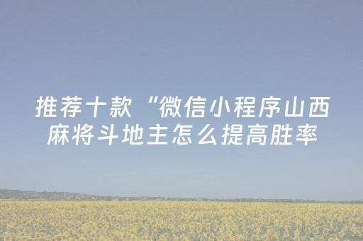 推荐十款“微信小程序山西麻将斗地主怎么提高胜率”（攻略插件)