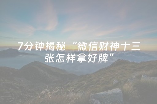 7分钟揭秘“微信财神十三张怎样拿好牌”（开挂辅助器脚本)