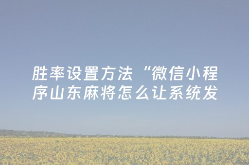 胜率设置方法“微信小程序山东麻将怎么让系统发好牌”（助赢神器)