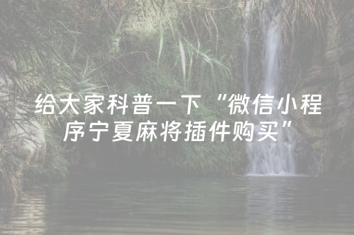 给大家科普一下“微信小程序宁夏麻将插件购买”（提高胜率软件)