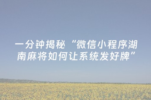 一分钟揭秘“微信小程序湖南麻将如何让系统发好牌”（如何让系统发好牌)