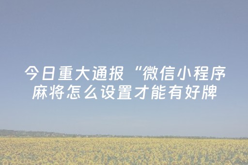 今日重大通报“微信小程序麻将怎么设置才能有好牌”（为什么有人一直赢)
