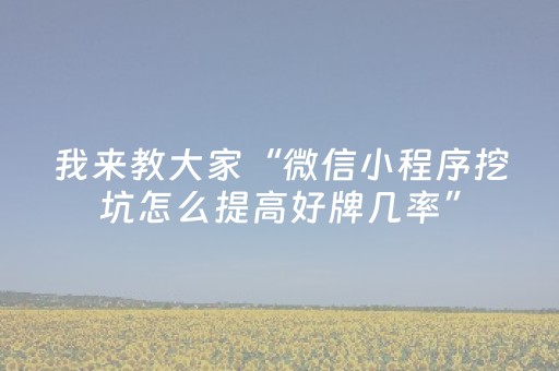 我来教大家“微信小程序挖坑怎么提高好牌几率”（输赢跟id号有关系吗)