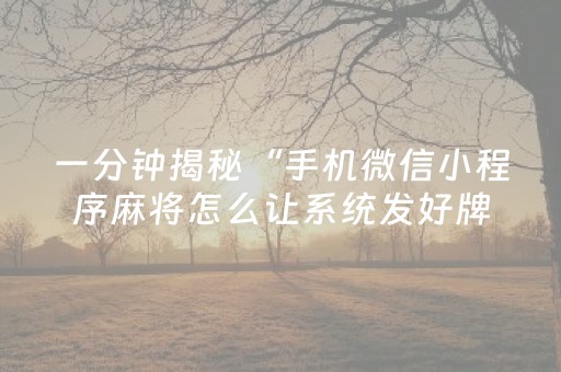 一分钟揭秘“手机微信小程序麻将怎么让系统发好牌”（开挂神器下载)