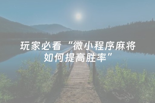 玩家必看“微小程序麻将如何提高胜率”（万能开挂器)