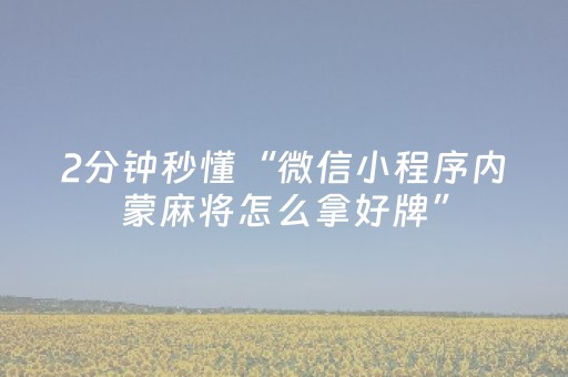 2分钟秒懂“微信小程序内蒙麻将怎么拿好牌”（为什么有人一直赢)