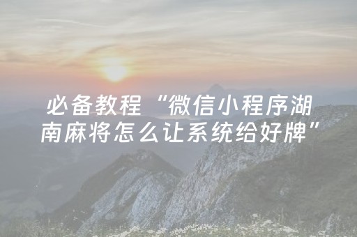 必备教程“微信小程序湖南麻将怎么让系统给好牌”（万能开挂器)