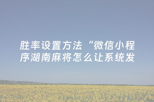 胜率设置方法“微信小程序湖南麻将怎么让系统发好牌”（输赢有什么规律)