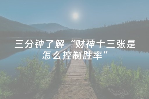 三分钟了解“财神十三张是怎么控制胜率”（助赢神器)
