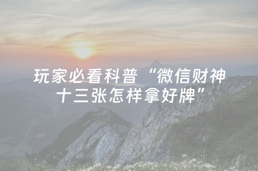 玩家必看科普“微信财神十三张怎样拿好牌”（确实有插件吗)