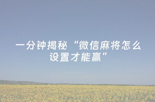 一分钟揭秘“微信麻将怎么设置才能赢”（开挂辅助脚本)