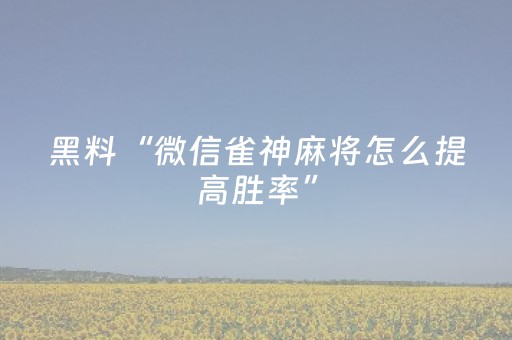 黑料“微信雀神麻将怎么提高胜率”（软件出售)