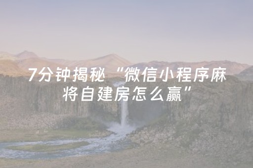 7分钟揭秘“微信小程序麻将自建房怎么赢”（怎么调胜率)