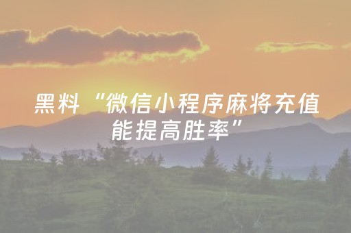 黑料“微信小程序麻将充值能提高胜率”（AI辅助胡牌规则)