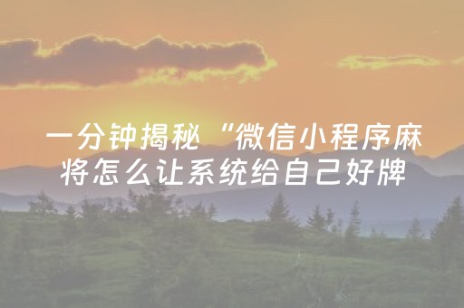 一分钟揭秘“微信小程序麻将怎么让系统给自己好牌”（必赢神器)