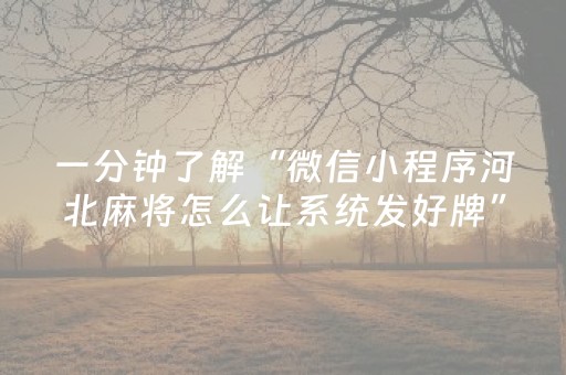 一分钟了解“微信小程序河北麻将怎么让系统发好牌”（充值会提高胜率么)