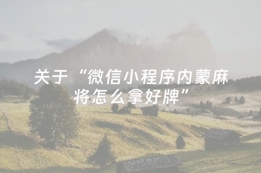 关于“微信小程序内蒙麻将怎么拿好牌”（开挂辅助器插件)