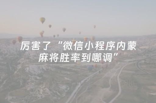 厉害了“微信小程序内蒙麻将胜率到哪调”（软件出售)