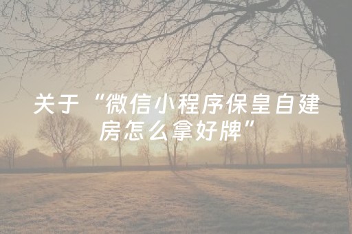 关于“微信小程序保皇自建房怎么拿好牌”（为什么有人一直赢)