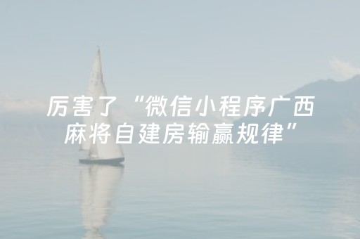 厉害了“微信小程序广西麻将自建房输赢规律”（怎么才会赢)