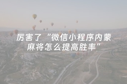 厉害了“微信小程序内蒙麻将怎么提高胜率”（辅助器下载)