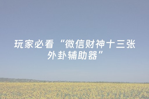 玩家必看“微信财神十三张外卦辅助器”（做弊器软件下载)