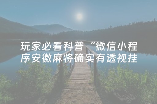 玩家必看科普“微信小程序安徽麻将确实有透视挂”（充值会提高胜率么)