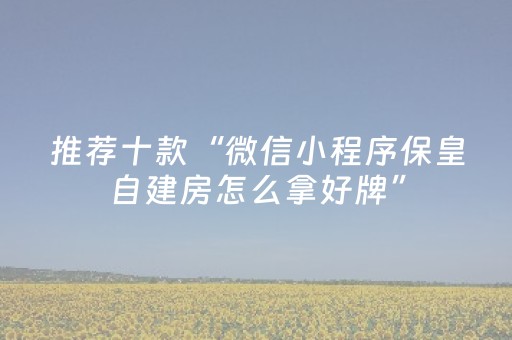 推荐十款“微信小程序保皇自建房怎么拿好牌”（软挂神器)