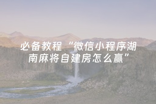 必备教程“微信小程序湖南麻将自建房怎么赢”（开挂辅助器脚本)