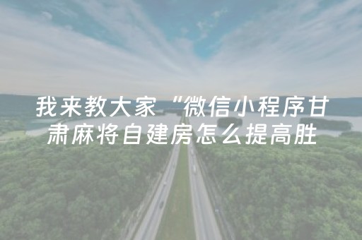 我来教大家“微信小程序甘肃麻将自建房怎么提高胜率”（开挂辅助插件)