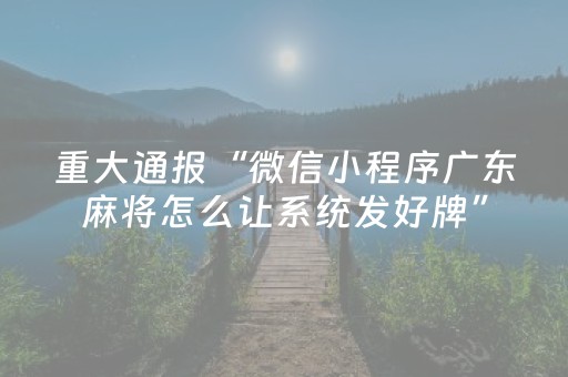 重大通报“微信小程序广东麻将怎么让系统发好牌”（开挂辅助插件)