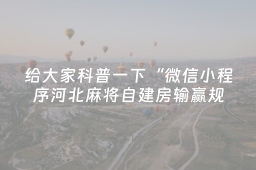 给大家科普一下“微信小程序河北麻将自建房输赢规律”（必赢神器)