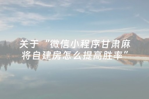 关于“微信小程序甘肃麻将自建房怎么提高胜率”（必赢神器)
