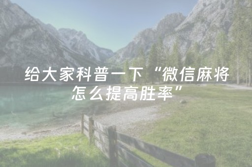 给大家科普一下“微信麻将怎么提高胜率”（攻略插件)